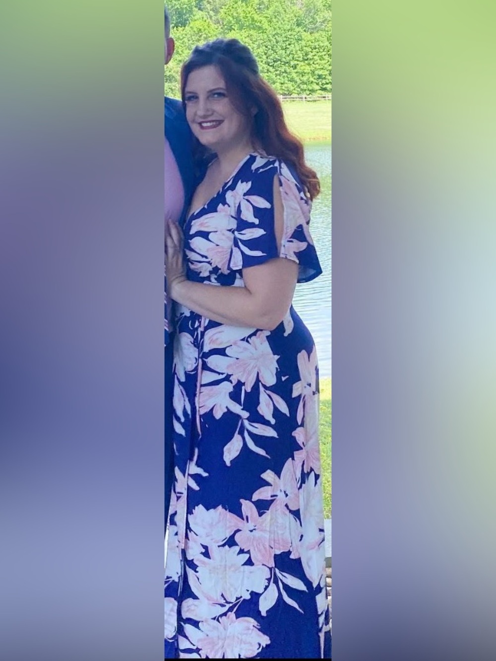 Lulu's Navy Maxi Wrap Dress with Pink Floral Print